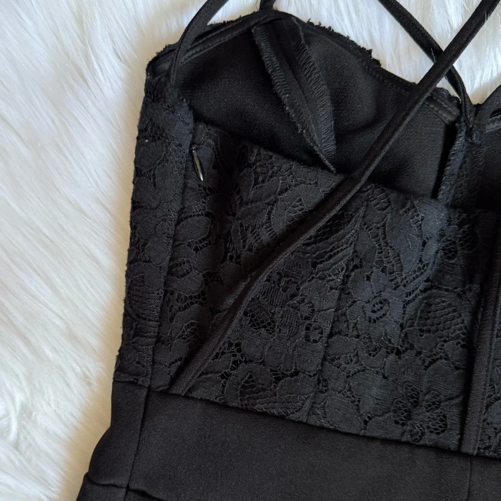 Y2K Express Strappy Black Lace Cutout Bodycon Dress 0 - Picture 9 of 11